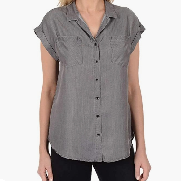 JACHS Girlfriend Tops - Jachs Girlfriend Gray Cap Sleeve Blouse Size M